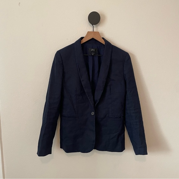 J. Crew Parke Blazer in Stretch Linen Navy Blue 10 - Picture 4 of 10